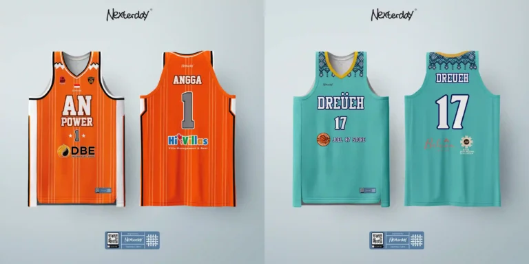 posisi logo sponsor desain jersey basket yang rapi dan kombinasi warna yang tepat
