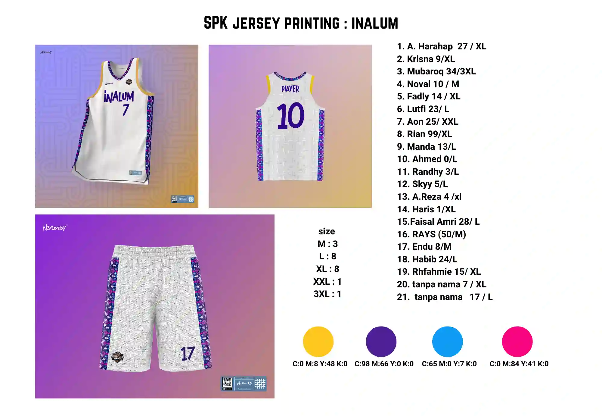 rekap data ukuran tim basket sekolah untuk custom jersey
