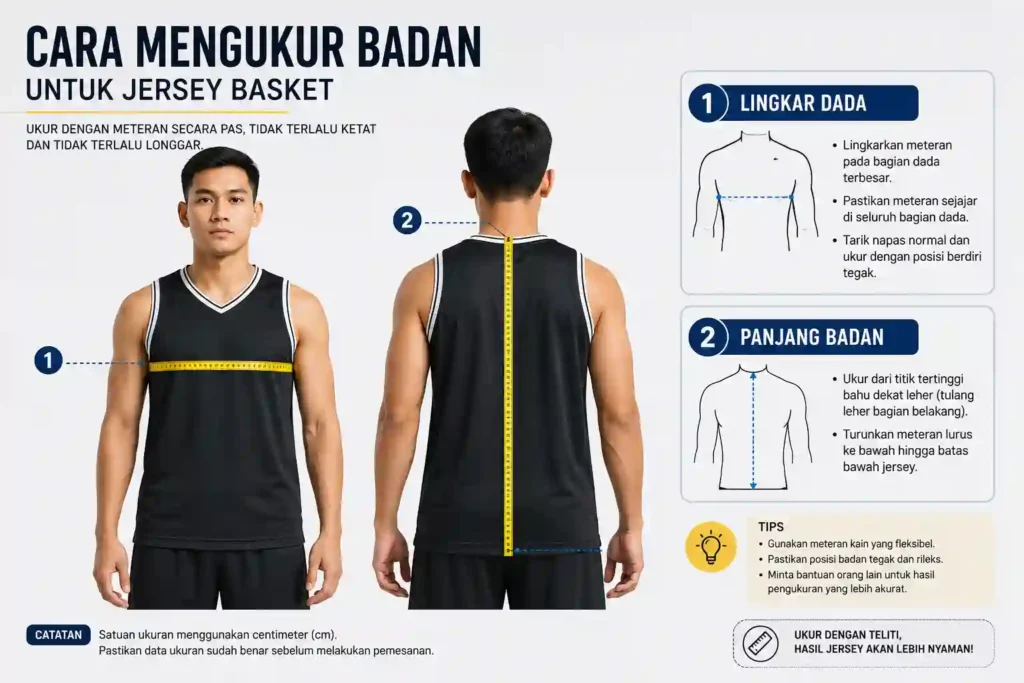 cara mengukur badan untuk custom jersey basket
