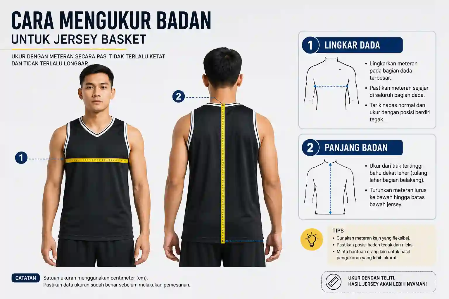 cara mengukur badan untuk custom jersey basket